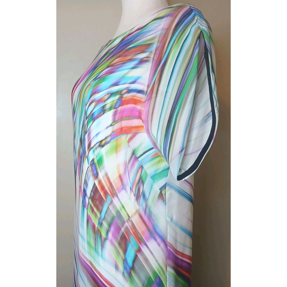 Milly Silk Dress Sz 8 Multicolor Shift Style Swirl Print w Rouched Side Hem $345 - Picture 5 of 15